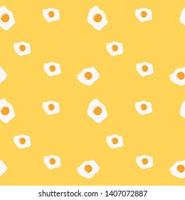Seamless pattern background: fried eggs on yellow background in cartoon vector style for your design 