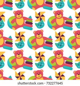 Seamless pattern background full kid toys cartoon cute graphic play childhood baby room vector illustration