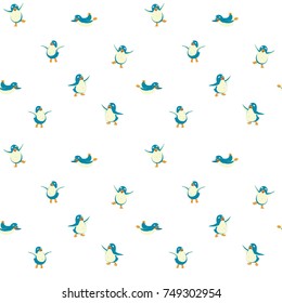 Seamless pattern background of funny penguins. Merry Christmas and Happy New Year greeting card, poster, flyer, banner design elements. Flat style vector illustration