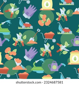 Fondo de patrón sin inconvenientes con iconos de jardinería Ilustración vectorial