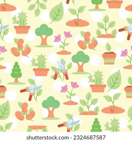 Seamless pattern background with gardening icons Vector illustration