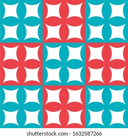 Seamless pattern background. Geometric floral decoration. Square repetition design elements. Red and blue vector illustration