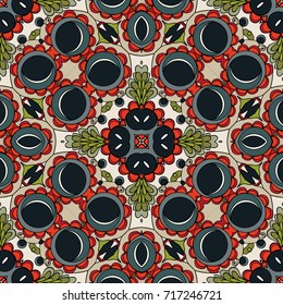 Seamless pattern, background with geometric and floral abstract patt