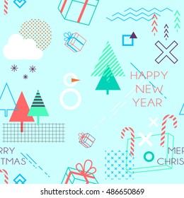 Seamless pattern background with geometric holiday elements. Abstract minimalistic flat christmas and happy new year 2017 background. Vector illustration. Eps 10