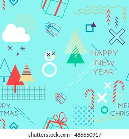 Seamless pattern background with geometric holiday elements. Abstract minimalistic flat christmas and happy new year 2017 background. Vector illustration. Eps 10