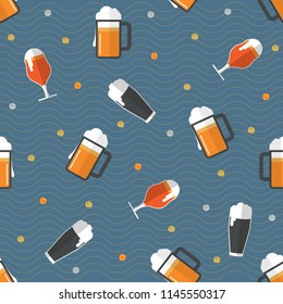 seamless pattern background with a glass of beer