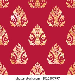 Seamless pattern, background of gold decorative elements of traditional Thai ornament. Stock vector illustration. 
