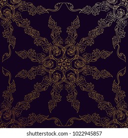 Seamless pattern, background of gold decorative elements of traditional Thai ornament. Stock vector illustration. 
