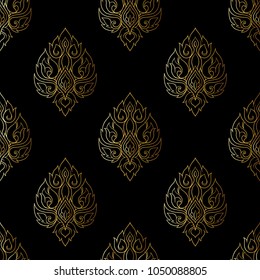 Seamless pattern, background of gold decorative elements of traditional Thai ornament. Stock vector illustration. 