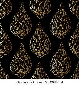 Seamless pattern, background of gold decorative elements of traditional Thai ornament. Stock vector illustration. 
