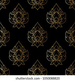 Seamless pattern, background of gold decorative elements of traditional Thai ornament. Stock vector illustration. 
