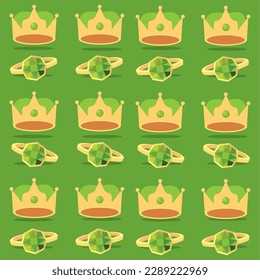 Seamless pattern background with golden crowns and rings Vector