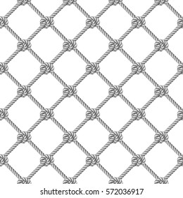 Seamless Pattern, Background, Gray Rope Woven In The Form Fishing Net, Isolated On White  Background