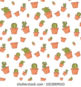 Seamless pattern background with green cactus and pot.