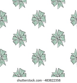 Seamless pattern background with green stripped bow. Vector backdrop for holiday decorating greeting cards for wedding, bridal, birthday, Valentine's day, new year, Christmas.