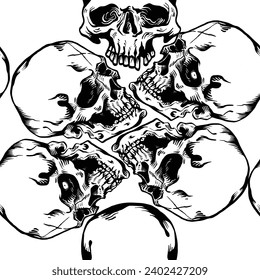 Seamless pattern background grunge graphic design skulls pattern tile pattern decoration vintage style vector