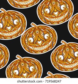 Seamless pattern, background with Halloween pumpkin head with pa