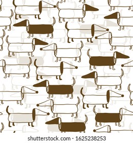 Seamless pattern background with hand draw sausage dog