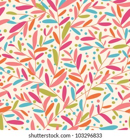 Seamless pattern background with hand drawn colorful leaves.