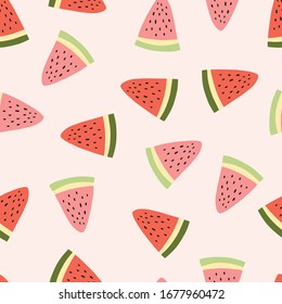 Seamless pattern background with hand drawn doodle hand drawn vector scandinavian style watermelon fruits.Tileable repeating background for branding,package, fabric and textile, wrapping paper