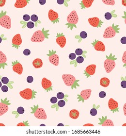 Seamless pattern background with hand drawn doodle hand drawn vector scandinavian style berries.Tileable repeating background  