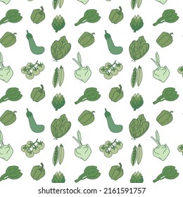 Seamless pattern background of hand drawn fresh vegetable in doodle art style