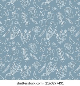 Seamless pattern background of hand drawn vegetable collection 