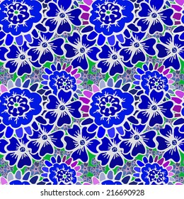 seamless pattern background with hand drawn vibrant ornate flowers and leaves on delicate Floral background