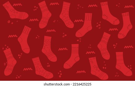 Seamless pattern background  Hand drawn socks pattern  red socks seamless vector pattern  Stylish socks and different texture  Fun minimalistic pattern in different red socks 