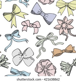 Seamless pattern background with hand drawn bows vector illustration.