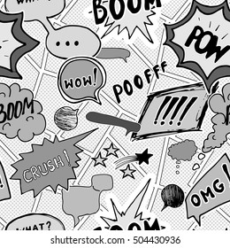 Seamless pattern background with hand drawn comic book speech bubbles, vector illustration.