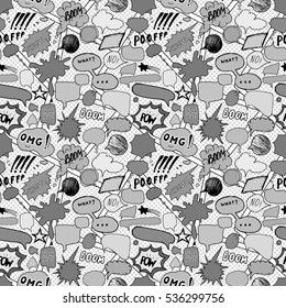 Seamless pattern background with hand drawn comic book speech bubbles, vector illustration.