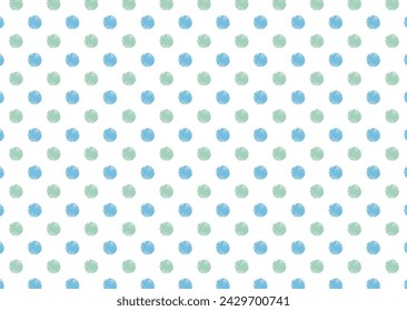 Seamless pattern background with hand-drawn crayon touch dots in light blue and green