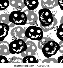 Seamless pattern background with hand-drawn pumpkin silhouettes in black and white colors. Happy Halloween. Vector design.