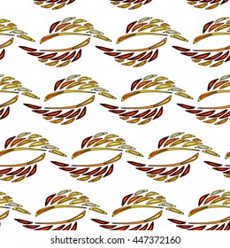 Seamless pattern background with hand-drawn yellow leaves in ethnic style. Mosaic ornament. Vector design.