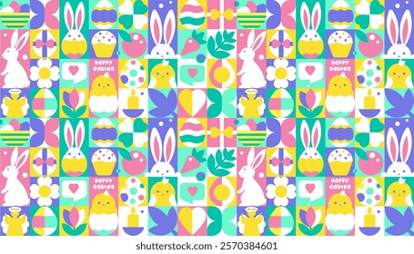 Seamless Pattern background for Happy Easter Design. Abstract geometric elements in a Bauhaus style