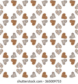 Seamless pattern background heart. The skin of an animal  Leopard, Giraffe, Tiger. Vector wallpaper.