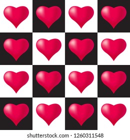 Seamless pattern background with hearts, colorful illustration. Valentines Day holidays typography. Symbol of love game