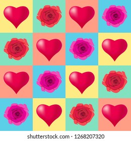 Seamless pattern background with hearts, colorful illustration. Valentines Day holidays typography. Vector EPS10.