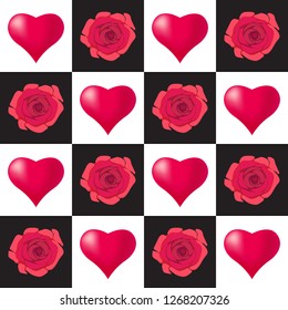 Seamless pattern background with hearts, colorful illustration. Valentines Day holidays typography. Vector EPS10.