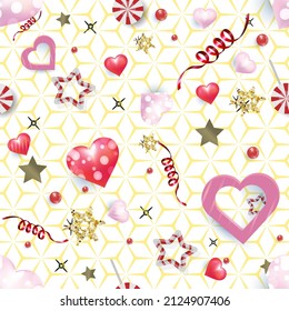 Seamless pattern  background with hearts and stars. Vector illustration. Design wallpaper, fabrics, postal packaging.