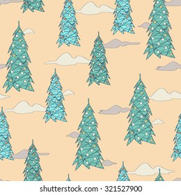 Seamless pattern background with Holiday Christmas trees.