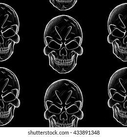 Seamless pattern background with human skull sketch