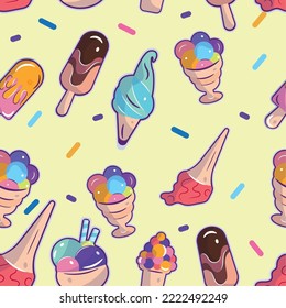 Seamless pattern background with ice cream icons Vector