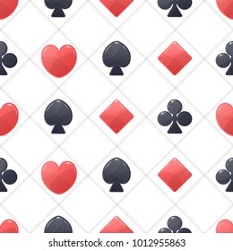 Seamless pattern background with icons of playing cards. Gambling vector illustration.