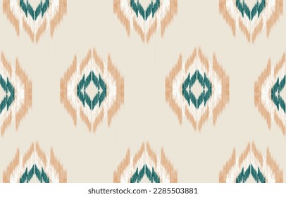 Seamless pattern background of ikat fabric illustration. Ethnic abstract art in soft brown tone