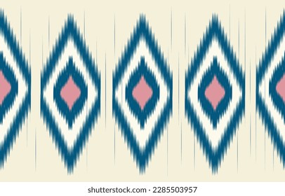 Seamless pattern background of ikat fabric illustration. Ethnic abstract art in soft yellow and blue tone