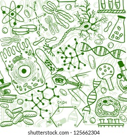 Antecedentes de patrones sin problemas - ilustración de dibujos biológicos, estilo de doodle