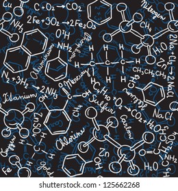 Seamless pattern background - illustration of chemistry drawings, doodle style