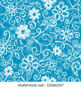 Seamless pattern background - illustration of flowers drawings, doodle style